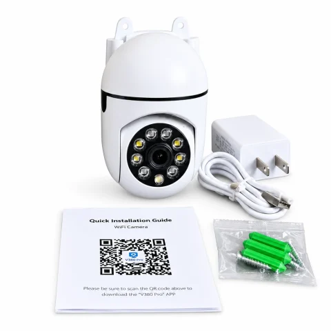 Cámara WiFi inteligente PTZ 360°, blanca con 2 antenas