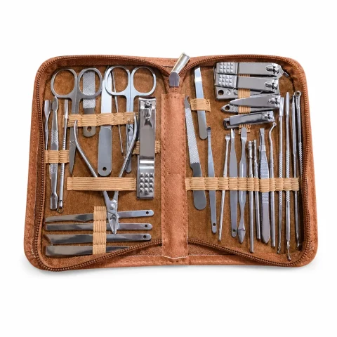 Kit profesional de manicura y pedicura, estuche marrón
